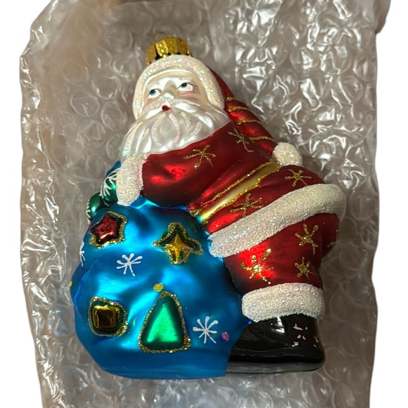 GKI Bethlehem Glass Christmas Ornament - Santa with Green Toy Bag - Picture 2 of 10